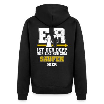 Er Ist Der Depp Jga Junggesellenabschied Männer - Unisex Premium Bio Zip Hoodie - Schwarz - Hinten - Nico (187cm)