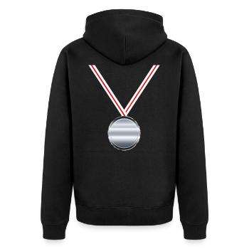 Silbermedaille Sieger Sportwettkampf Zweiter Platz - Unisex Premium Bio Zip Hoodie - Schwarz - Hinten - Nico (187cm)