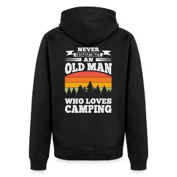 Sous-estimer l’âge homme camping avec camping-car - Veste à capuche bio Premium Unisexe - noir - Dos - Nico (187cm)