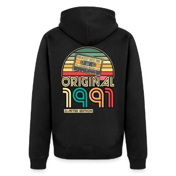 Cassette Tape Retro Vintage 1991 30.Geburtstag - Unisex Premium Bio Zip Hoodie - Schwarz - Hinten - Nico (187cm)