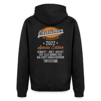 Oldtimer im Ruhestand 2022 Rentner Oldtimer - Unisex Premium Bio Zip Hoodie - Schwarz - Hinten - Nico (187cm)
