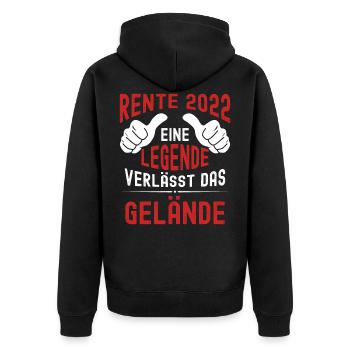 Rente 2022 Eine Legende Verlässt Das Gelände - Unisex Premium Bio Zip Hoodie - Schwarz - Hinten - Nico (187cm)