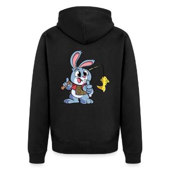 Angler Rabbit - Angel with Fish Angler Gift - Unisex Premium Organic Zip Hoodie - black - Back - Nico (187cm)