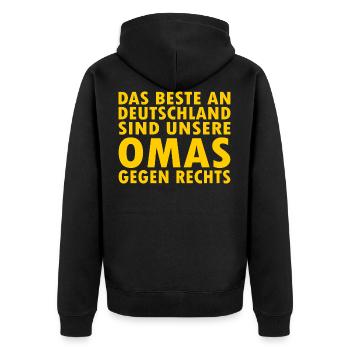 Omas gegen rechts - Unisex Premium Bio Zip Hoodie - Schwarz - Hinten - Nico (187cm)