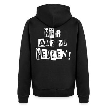 HÖR AUF ZU HEULEN - Unisex Premium Bio Zip Hoodie - Schwarz - Hinten - Nico (187cm)