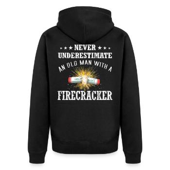 Old Man Firecracker Pyro - Unisex Premium Organic Zip Hoodie - black - Back - Nico (187cm)