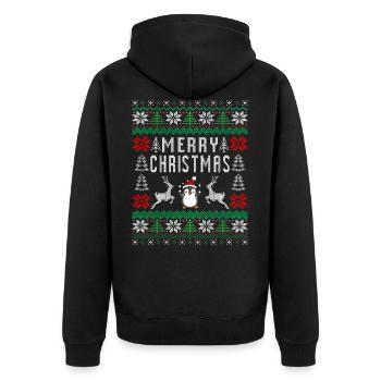 Merrry Christmas Pinguin Weihnachten Xmas - Unisex Premium Bio Zip Hoodie - Schwarz - Hinten - Nico (187cm)