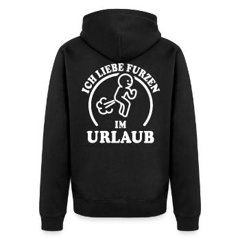 Furz Ich Liebe Furzen Urlaub Pupsen Urlauber - Unisex Premium Bio Zip Hoodie - Schwarz - Hinten - Nico (187cm)