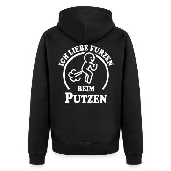 Furzen Sprüche Putzen Furz Putzfrau Furzer - Unisex Premium Bio Zip Hoodie - Schwarz - Hinten - Nico (187cm)