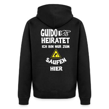 Guido heiratet Junggesellenabschied JGA Spruch - Unisex Premium Bio Zip Hoodie - Schwarz - Hinten - Nico (187cm)