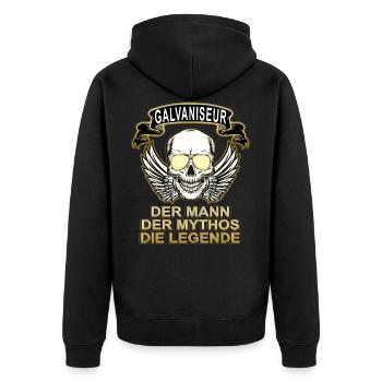 Galvaniseur Mann Mythos Legende - Unisex Premium Bio Zip Hoodie - Schwarz - Hinten - Nico (187cm)