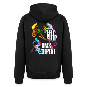 BMX Stunt Freestyle Radsport Fahrrad Halfpipe Bike - Unisex Premium Bio Zip Hoodie - Schwarz - Hinten - Nico (187cm)