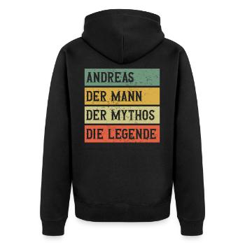 Andreas der Mann der Mythos die Legende - Unisex Premium Bio Zip Hoodie - Schwarz - Hinten - Nico (187cm)
