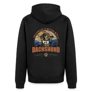 Halloween ist better with a Dachshund Dackel - Unisex Premium Bio Zip Hoodie - Schwarz - Hinten - Nico (187cm)