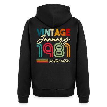 Retro Vintage born 1981 Birthday January 1981 - Unisex Premium Organic Zip Hoodie - black - Back - Nico (187cm)