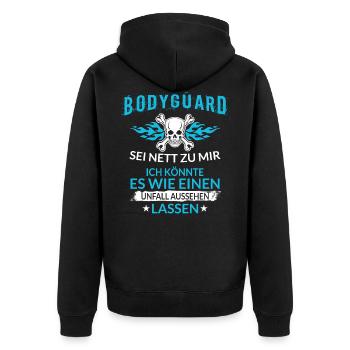 Lustiger Bodyguard Spruch Unfall Aussehen Lassen - Unisex Premium Bio Zip Hoodie - Schwarz - Hinten - Nico (187cm)
