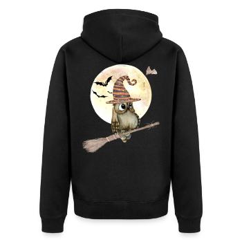 Halloween sorcières hibou avec chapeau de sorcière pleine lune - Veste à capuche bio Premium Unisexe - noir - Dos - Nico (187cm)