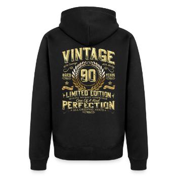 90th Birthday Gift Idea Vintage Optics 90 Years - Unisex Premium Organic Zip Hoodie - black - Back - Nico (187cm)