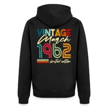 Vintage né Mars 1962 Anniversaire année 1962 - Veste à capuche bio Premium Unisexe - noir - Dos - Nico (187cm)