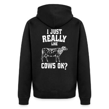 Kuh Kühe Bauernhof Landwirtschaft Geschenk - Unisex Premium Bio Zip Hoodie - Schwarz - Hinten - Nico (187cm)