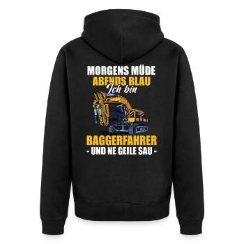 Baggerführer Morgens Müde Abends Blau Baggerfahrer - Unisex Premium Bio Zip Hoodie - Schwarz - Hinten - Nico (187cm)