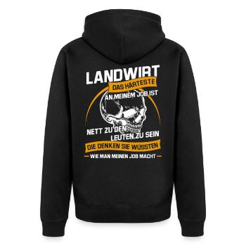 Landwirt Sarkastischer Sarkasmus Bauernhof - Unisex Premium Bio Zip Hoodie - Schwarz - Hinten - Nico (187cm)