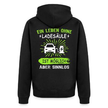Elektroauto Sprüche EAuto Ladesäule - Unisex Premium Bio Zip Hoodie - Schwarz - Hinten - Nico (187cm)