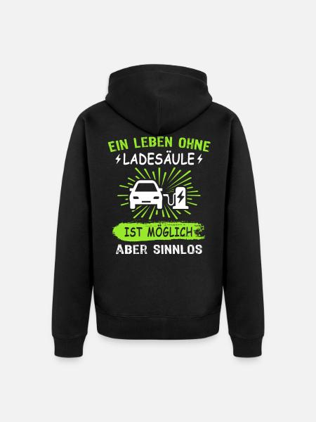 Elektroauto Sprüche EAuto Ladesäule - Unisex Premium Bio Zip Hoodie - Schwarz