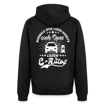 Elektroauto Opa EAuto Opas E-Auto Grossvater - Unisex Premium Bio Zip Hoodie - Schwarz - Hinten - Nico (187cm)