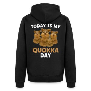 Quokka Sprüche Quokkas Spruch - Unisex Premium Bio Zip Hoodie - Schwarz - Hinten - Nico (187cm)