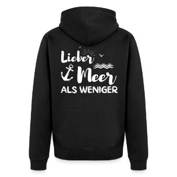 Lieber Meer als weniger. Meer - Unisex Premium Bio Zip Hoodie - Schwarz - Hinten - Nico (187cm)