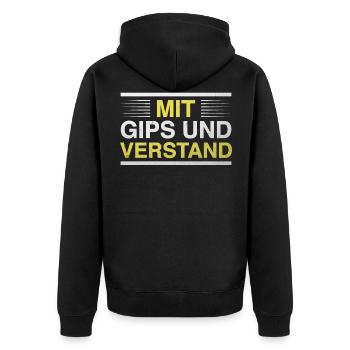 Mit Gips und Verstand. - Unisex Premium Bio Zip Hoodie - Schwarz - Hinten - Nico (187cm)