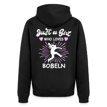 Bosseln Mädchen Bosselsport Boßeln Frauen - Unisex Premium Bio Zip Hoodie - Schwarz - Hinten - Nico (187cm)