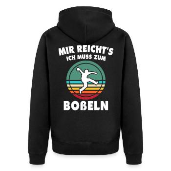 Bosseln Bosselsport Mir Reichts Ich Muss Boßeln - Unisex Premium Bio Zip Hoodie - Schwarz - Hinten - Nico (187cm)