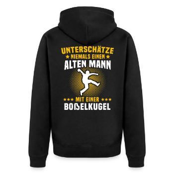 Bosseln Bosselkugel Bosselsportler Boßeln - Unisex Premium Bio Zip Hoodie - Schwarz - Hinten - Nico (187cm)