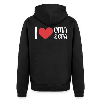 I Love Oma & Opa - Unisex Premium Bio Zip Hoodie - Schwarz - Hinten - Nico (187cm)