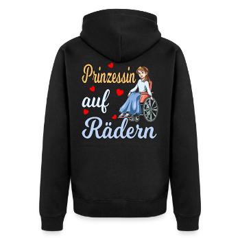 Prinzessin auf Rädern für eine Rollstuhlfahrerin - Unisex Premium Bio Zip Hoodie - Schwarz - Hinten - Nico (187cm)