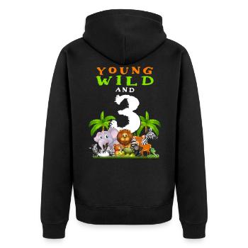 3ème anniversaire pour trois ans enfants dinosaures - Veste à capuche bio Premium Unisexe - noir - Dos - Nico (187cm)