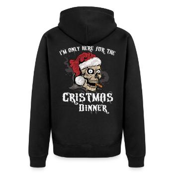 Weihnachten Rocker Xmas Totenkopf Weihnachtsmann - Unisex Premium Bio Zip Hoodie - Schwarz - Hinten - Nico (187cm)