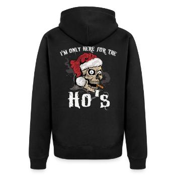 Weihnachten Rocker Xmas Totenkopf Weihnachtsmann - Unisex Premium Bio Zip Hoodie - Schwarz - Hinten - Nico (187cm)