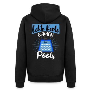 Pool Sprüche Poolbauer Poolbecken Gartenpool - Unisex Premium Bio Zip Hoodie - Schwarz - Hinten - Nico (187cm)