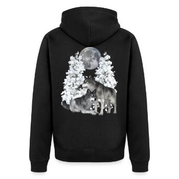 Wolf, Wölfe im Winter - Unisex Premium Bio Zip Hoodie - Schwarz - Hinten - Nico (187cm)
