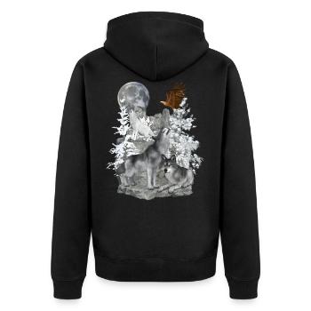 Loups, Hiver, Aigle, Lune - Veste à capuche bio Premium Unisexe - noir - Dos - Nico (187cm)