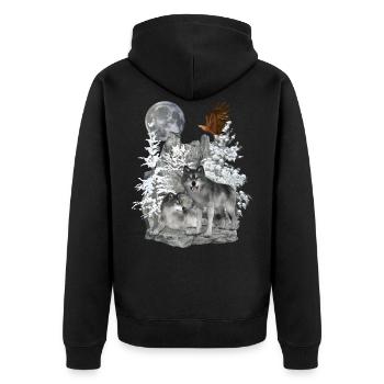 Loups sur les rochers avec aigle et lune - Veste à capuche bio Premium Unisexe - noir - Dos - Nico (187cm)
