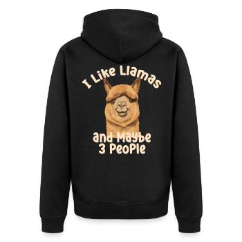 Lama - Unisex Premium Organic Zip Hoodie - black - Back - Nico (187cm)