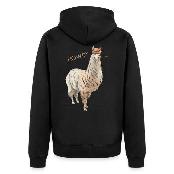 Lama - Unisex Premium Bio Zip Hoodie - Schwarz - Hinten - Nico (187cm)