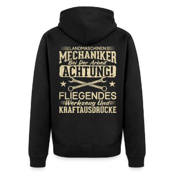 Landmaschinen Mechaniker - Unisex Premium Bio Zip Hoodie - Schwarz - Hinten - Nico (187cm)