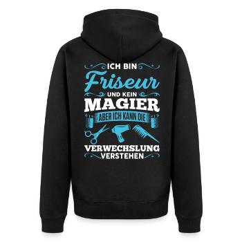 lustiges Friseur - Unisex Premium Bio Zip Hoodie - Schwarz - Hinten - Nico (187cm)