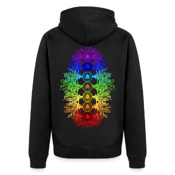 Chakra Energie - Unisex Premium Bio Zip Hoodie - Schwarz - Hinten - Nico (187cm)