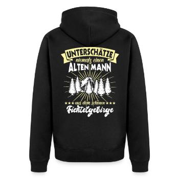 Fichtelgebirge Sprüche Fichtelgebirgler - Unisex Premium Bio Zip Hoodie - Schwarz - Hinten - Nico (187cm)